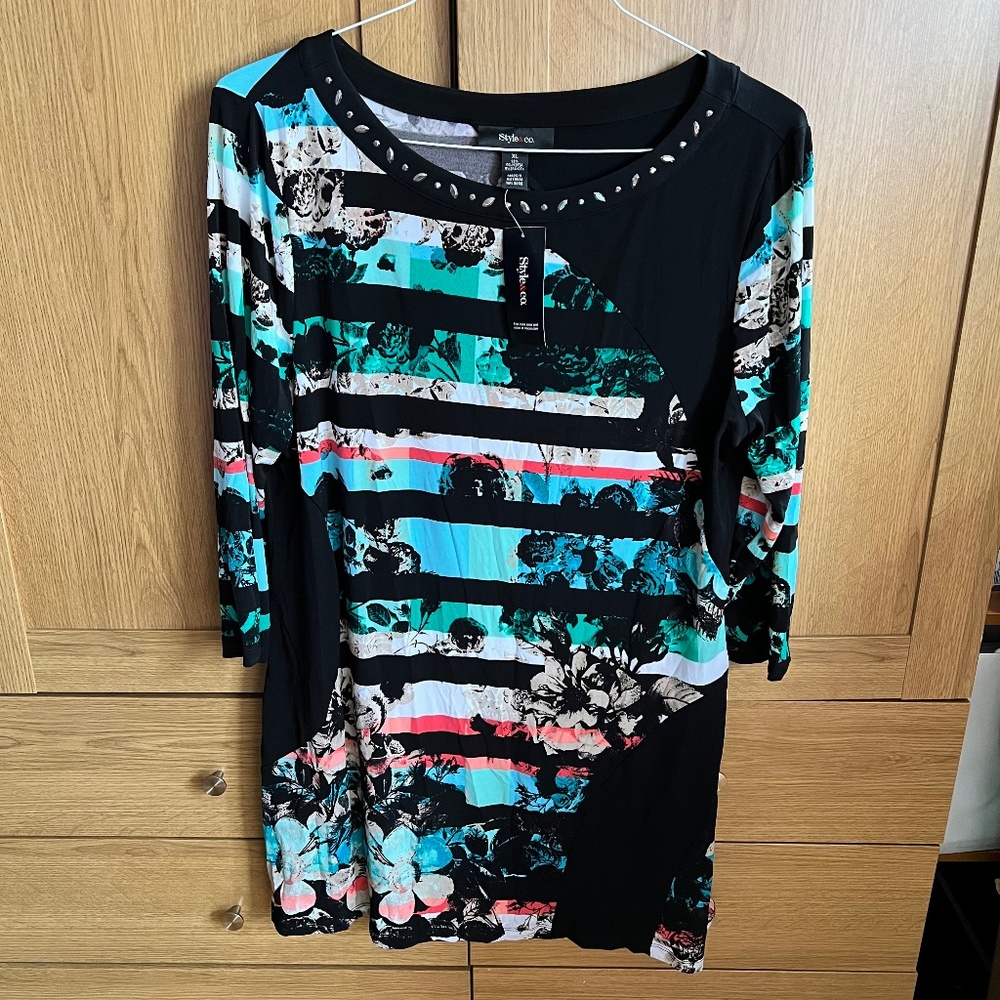 Style & Co multicolor embellished long tunic top BNWT